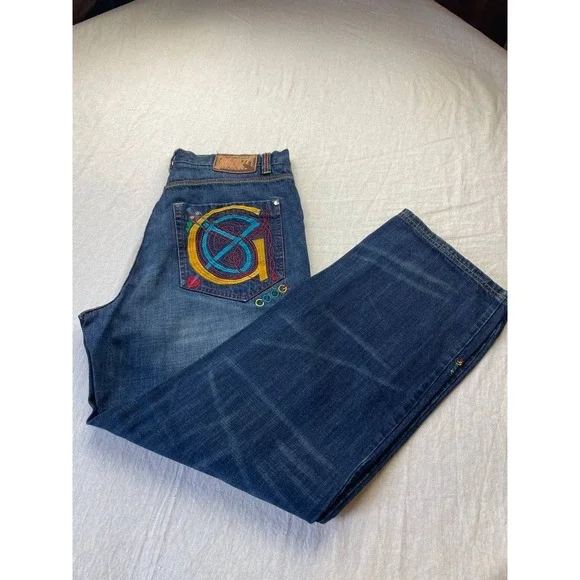 Vintage Coogi Jeans Mens 38X35 Blue Denim Baggy Embroidered Streetwear Y2K Flaps